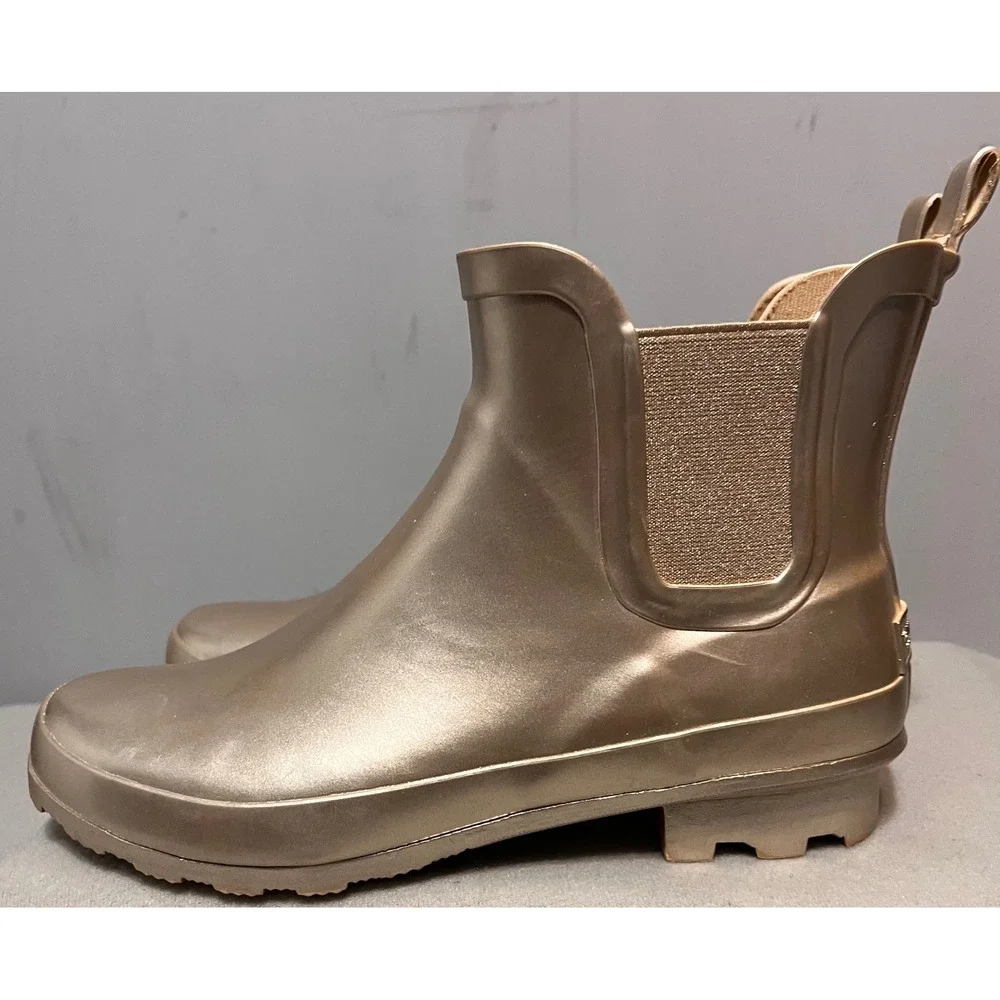 London Fog Womens Wembley Champagne Gold Rain Boots Ankle Rubber Waterproof Sz 8